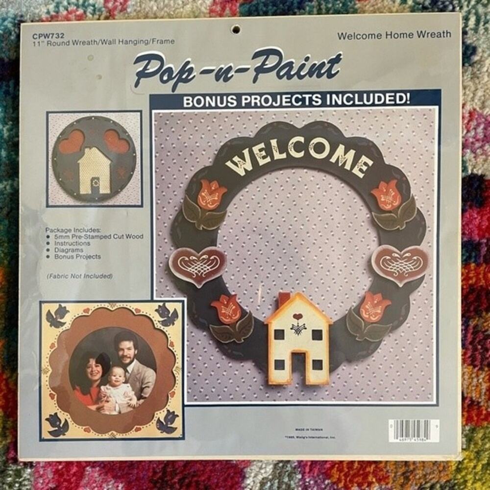 Pop-n-Paint Welcome Home Wreath Kit 11" Round Wall Hanging Frame Bonus Projects
